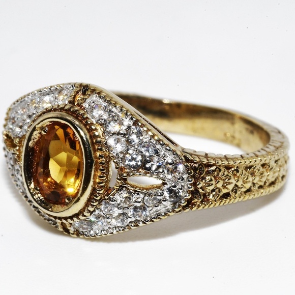 $395 .925 Sterling Silver 1.40CT Natural Yellow Citrine & Topaz Cocktail Ring - Picture 2 of 7